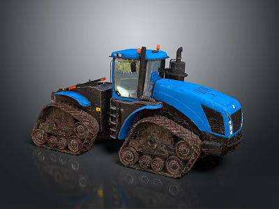 Blue Tracked Agricultural Tractor With Muddy Tracks And Heavy Duty Design 3d model