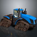 Blue Tracked Agricultural Tractor With Muddy Tracks And Heavy Duty Design