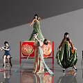 Women In Traditional Costumes Performing Dance And Playing Musical Instruments By Red Drum