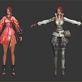 Stylish Character And Creature 3D Models With Red Hair Different Outfits And Poses