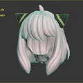 Game Anime Character Head With Pink Long Wavy Hair And Green Gold Horn Like Decorations