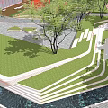 Modern Garden Landscape With Curved Water Feature Lawn Trees Paved Walkway And Stone Seating