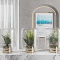 Transparent Glass Vases With Gold Bases Holding Green Plants In Modern Interior Decor