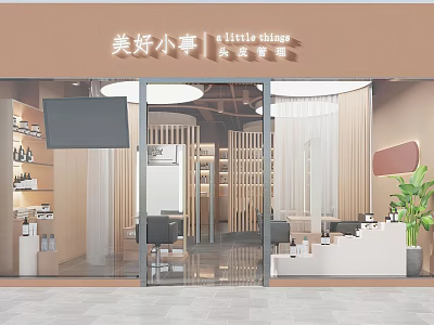 Modern Beauty and Hair Salon Storefront with Glass Door and Interior Design 3d model