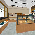 Modern Dessert Shop Interior With Wooden Display Counters And Glass Cases For Fresh Pastries