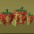Strawberry Shaped Play Structures With Red Heart Patterns Green Leaves And Yellow Keys 3d model