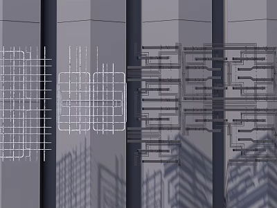 Modern Ceiling Design With Metal Grid Framework And Structural Elements 3d model