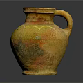 Ancient Yellow Orange Pottery Jar With Textured Surface Handle And Traditional Craftsmanship