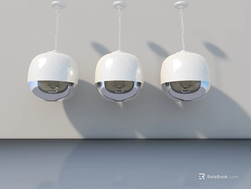 Modern Swing Door Design with White Spherical Pendant Lights in Room 3d model 