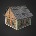 Two Wooden Houses With Metal Roofs Wooden Siding And Windows