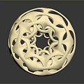Golden Ornate Hollow Circular Sculpture With Intricate Patterns And Shiny Surface