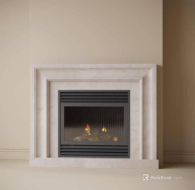 Classic Marble Fireplace Interior With Burning Logs And Modern Design 3d model 