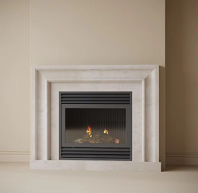 Classic Marble Fireplace Interior With Burning Logs And Modern Design 3d model