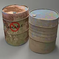 Old Rustic Industrial Drums As Storage Equipment With Flammable Warning Label