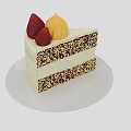 Delicious Two Layer Cake with Strawberries Yellow Cream and Chocolate Crumbs on White Plate