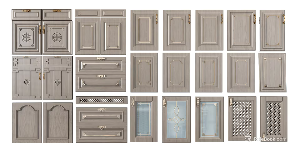 Various Stylish Cabinet Door Designs With Wooden Panels Glass Inserts And Decorative Details 3d model 