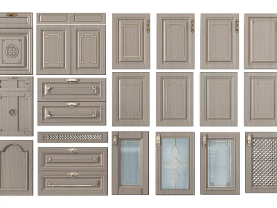 Various Stylish Cabinet Door Designs With Wooden Panels Glass Inserts And Decorative Details 3d model
