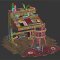 Wooden Desk With Chair Books Stationery Candle Flower On Floor With Decorative Rug