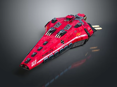 Red Sci Fi Spaceship Model With Detailed Weapon Systems And Panel Markings 3d model