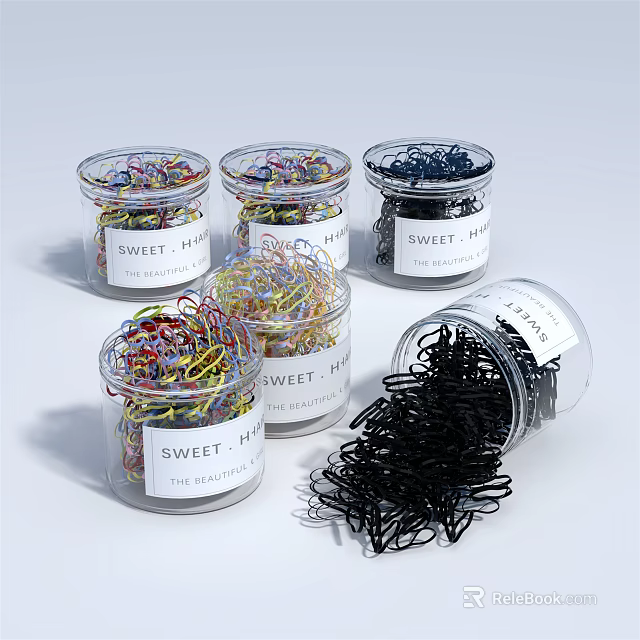 Sweet H Colorful Paper Clips In Transparent Jars With Scattered Black Clips 3d model 