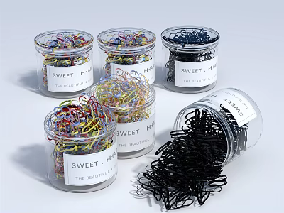 Sweet H Colorful Paper Clips In Transparent Jars With Scattered Black Clips 3d model