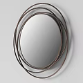 Two Oval Mirrors With Brown Circular Decorative Frames For Home Interior 3d model