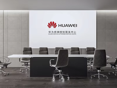 Modern Conference Room Interior With Huawei Logo Meeting Table And Office Chairs 3d model
