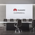 Modern Conference Room Interior With Huawei Logo Meeting Table And Office Chairs