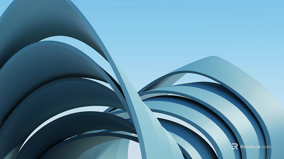 Modern Abstract Curved Blue Structures With Flowing Dynamic Design And Light Blue Background 3d model 