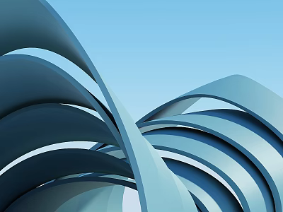 Modern Abstract Curved Blue Structures With Flowing Dynamic Design And Light Blue Background 3d model