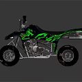 Terrain Suitable For Four Wheeled ATV With Dark Blue Green Flame Graphics And Large Tires