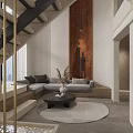 Modern Duplex Living Room Interior With Staircase Sofa And Coffee Table Decor