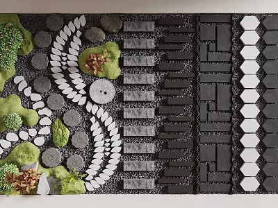 Natural Garden Stepping Stones Path Design With Greenery And Stone Paving 3d model