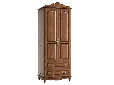 Elegant Traditional Wooden Wardrobe With Double Doors Brass Handles And Drawers Design 3d model