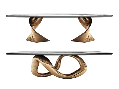 Modern Dining Table With Unique Gold Metal Twist Base And Black Tabletop Design 3d model