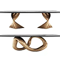 Modern Dining Table With Unique Gold Metal Twist Base And Black Tabletop Design