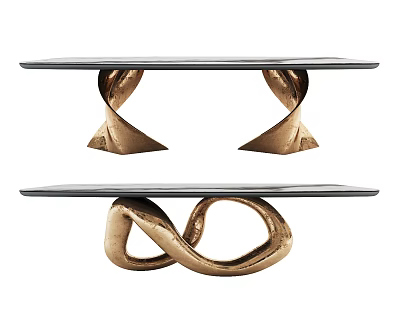 Modern Dining Table With Unique Gold Metal Twist Base And Black Tabletop Design 3d model