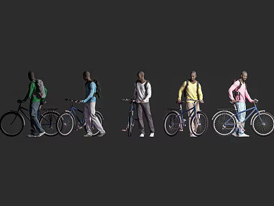 Men Riding Bicycles in Different Colored Clothing Against Gray Background 3d model