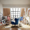 Spacious School Art Studio Featuring Large Windows Blue Chair Easels Paint Supplies Books And Artworks