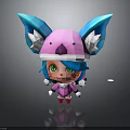 Cute Cartoon Character Design With Pink Hat Blue Ears Green Eyes And Pink Outfit