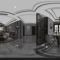 Elegant Modern Living and Dining Room Interior With Chandelier Circular Decorations Sofa And Coffee Table