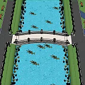 Scenic Stone Arch Bridge Over Misty Pond With Willow Trees And Lotus Flowers