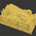 Golden Futuristic Vehicle Model With Detailed Mechanical Design On Display Base