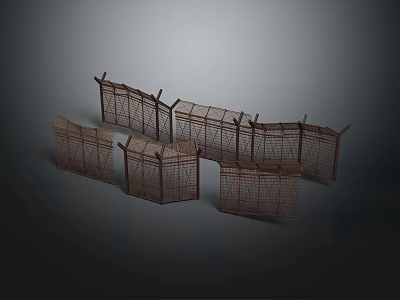 Woven Rattan Fence Panels In Various Shapes For Garden Partition 3d model