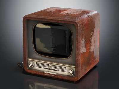 Vintage Square Rustic Television With Old Fashioned Black Screen And Retro Design 3d model