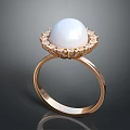 Elegant Rose Gold Ring With Large White Pearl And Sparkling Diamonds Design