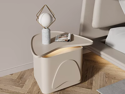 Stylish Modern Bedside Table With Marble Base Lamp LED Light And Magazine 3d model