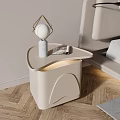 Stylish Modern Bedside Table With Marble Base Lamp LED Light And Magazine 3d model