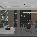 Modern Spacious Executive Office With Custom Wooden Storage Cabinets And Comfortable Guest Lounge Area