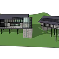 Modern Detached Villa With Large Glass Windows And Cantilevered Structure On Sloped Terrain